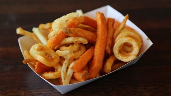 Barrio fries: a mix of potato gems, sweet potato and curly fries.