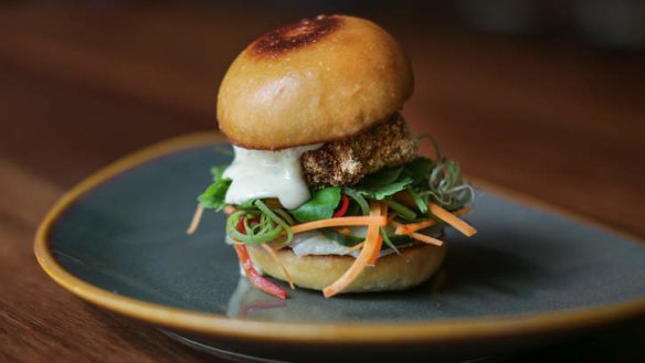 Two-bite slider: Pork indochine bun.