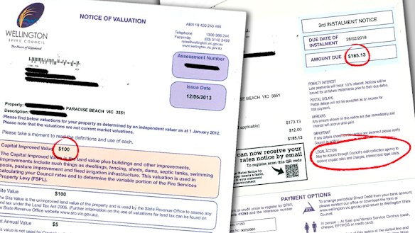 The value of the properties is often a fraction of what is owed in rates. The rates notice suggests legal action may be taken against those who don't pay.