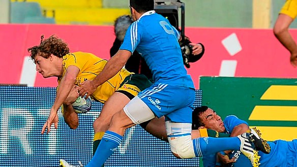 Two from two ... Nick Cummins scored his second try in as many weeks for the Wallabies.