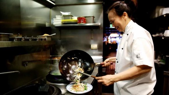 Popular on Sydney's menus: Chat Thai founder Amy Chanta cooking Pad Thai.