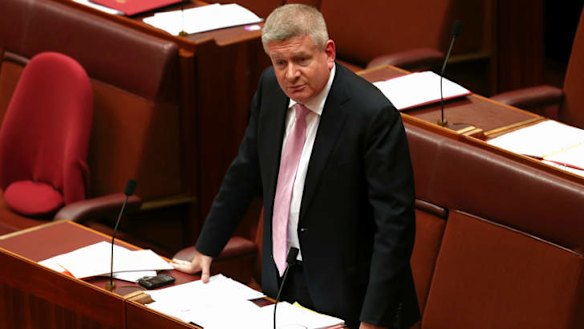 Manager of Government Business in the Senate, Senator Mitch Fifield, during a motion to vary the routine of business in the Senate. Photo: Alex Ellinghausen