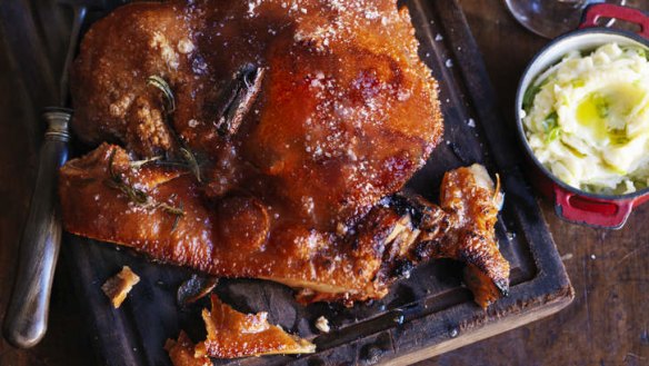 Roast pork with colcannon.