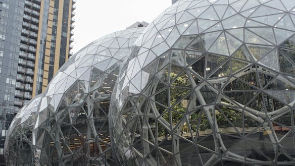 The Spheres at Amazon's newly opened headquarters in Seattle, featuring more than 40,000 plants and spaces for its workers to meet and think.