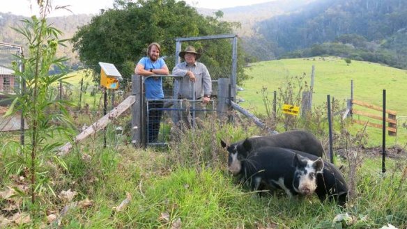River Cottage Australia's Paul West with Tilba pig farmer Martyn Noakes.
