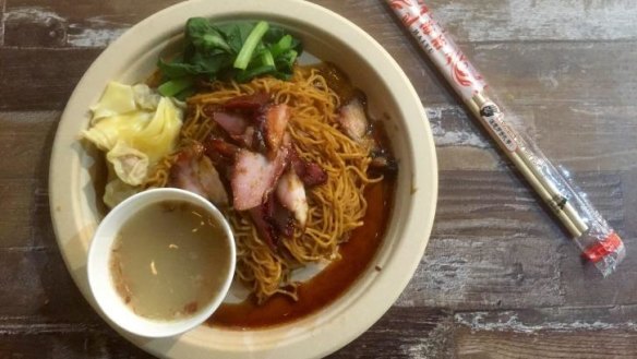 Wanton mee: egg noodles, pork and prawn dumplings, barbecue pork, lard, and choy sum from Alex Lee Kitchen.