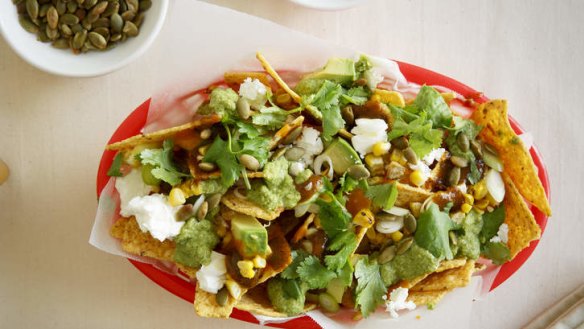Frank Camorra's nachos with feta and chipotle sauce.