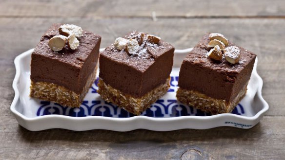 Chocolate-banana cheesecake with a chewy Anzac biscuit base.