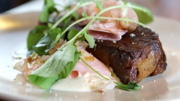 Beef brisket, pickled kohlrabi and smoked oyster mayonnaise.