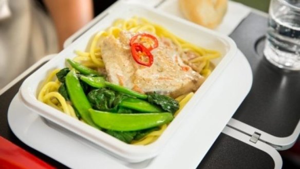 Barramundi poached in spiced coconut sauce with noodles – one of the new Qantas economy class meals. 