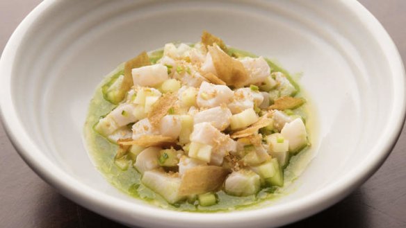 Ceviche of Kingfish with apple, lime and green chilli.