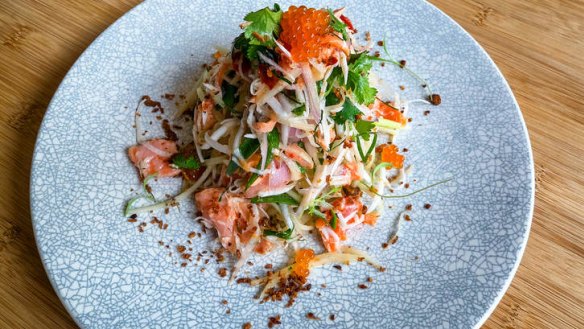 Cold-smoked ocean trout salad.