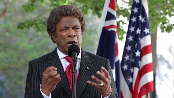 Kamahl recites the Gettysburg Address, at Parliament House in Canberra. Photo: Alex Ellinghausen