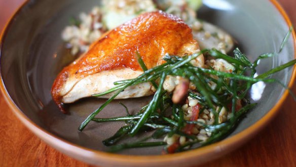 Chicken breast, turnips, barley and sorrel.