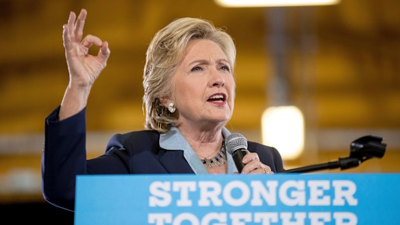 Democratic presidential candidate Hillary Clinton speaks at a rally at Goodyear Hall and Theater in Akron, Ohio.
