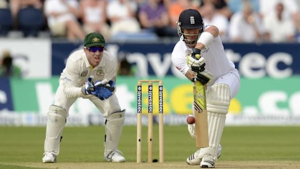 Danger averted: Kevin Pietersen edges a catch to Brad Haddin.