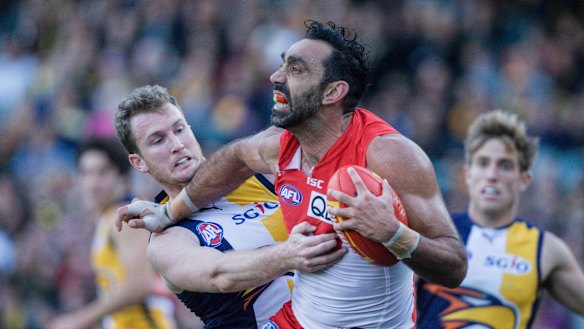 Sydney Swans player Adam Goodes endured relentless
booing from West Coast Eagles fans in Perth during 2015.