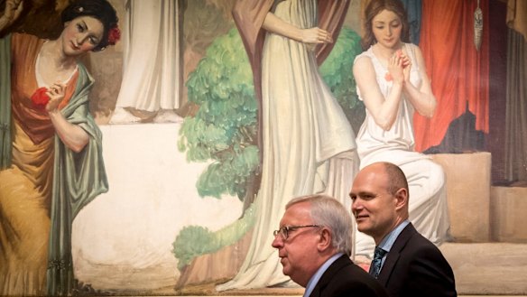 Garry Hounsell (left) and Richard Umbers at Myer's AGM in November. 