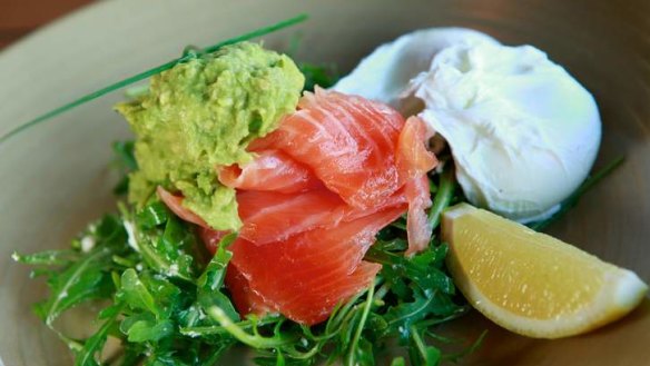 Hey Jude's "brekkie salad", with poached eggs and house-cured salmon.