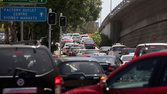 High volumes of traffic from Flemington Markets, a factory outlet and Olympic Park make the spot where Homebush Bay Drive connects with the M4 motorway a nightmare for motorists.