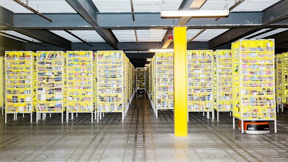 A robot fills orders inside an Amazon fulfilment centre in the US.