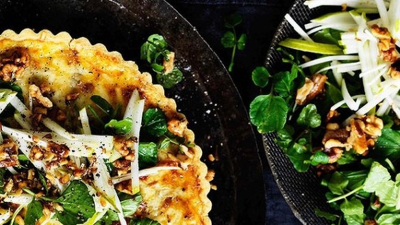 Winter side of pear, celeriac and walnut salad (right). 