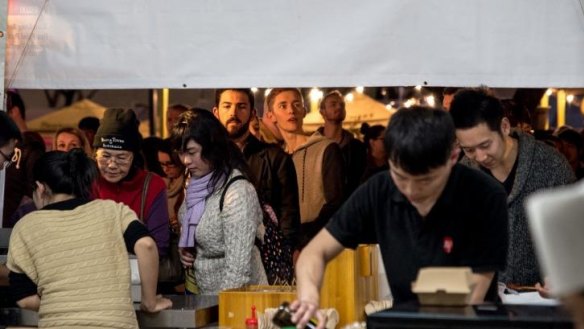 Crowds at the opening night of the Brisbane Night Noodle Markets.