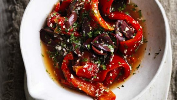 Spice up your sides: Grilled pepper, olive and spice salad.