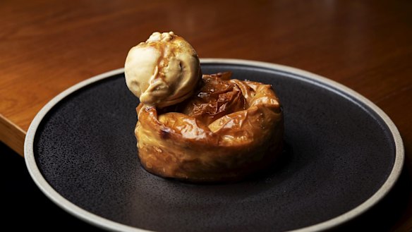 Baklava-carob and salted caramel ice-cream.