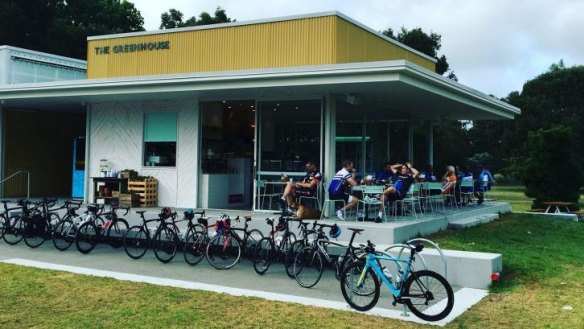 Cafe and bicycle-buff hangout, The Greenhouse in Centennial Park.