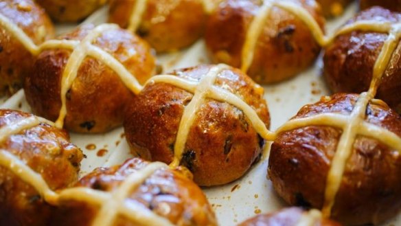 Amazing glaze: Hot cross buns at Tivoli Road Bakery.