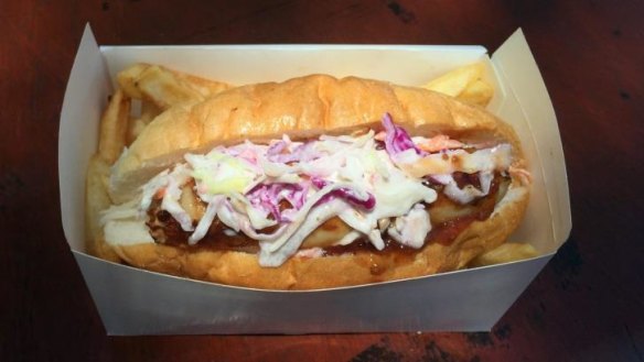 Croc dog at Pioneer BBQ and Bar ($13, with chips).