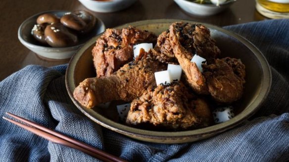 Korean style: Moon Park's fried chicken, pickled radish, soy and syrup.