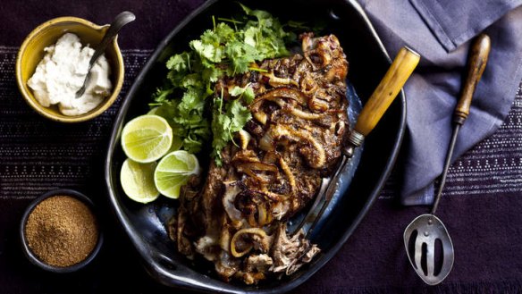 Slow-baked lamb shoulder with garam masala.