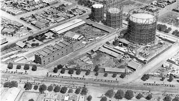 The three gasometers on the site at North Fitzroy.