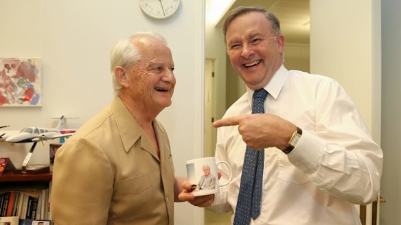 Liberal MP Philip Ruddock with Labor MP Anthony Albanese on Wednesday.