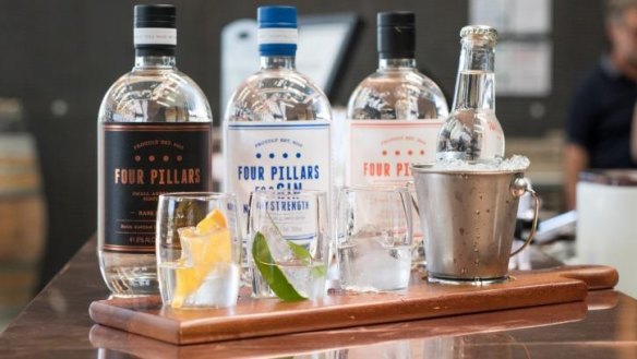 A tasting flight of Four Pillars gins.