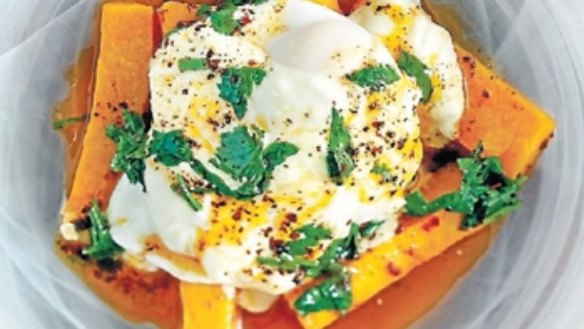 Roast butternut with poached eggs and chilli butter