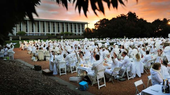 Dinner En Blanc held on the foreshore near the National Library.