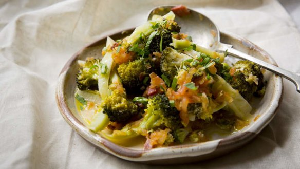 Frank Camorra's broccoli with tomato and jamon.