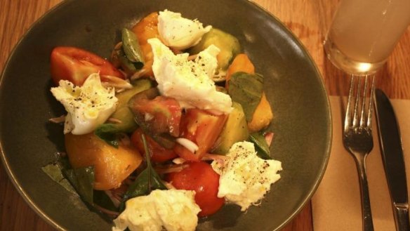 Oxheart tomato salad with buffalo mozzarella.  