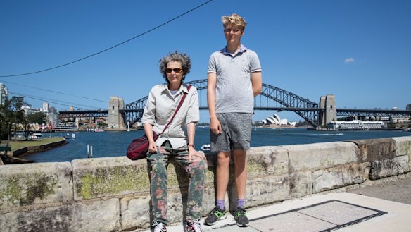 Blues Point Tower residents Frances Mullally and son Finn have grave concerns about building work.