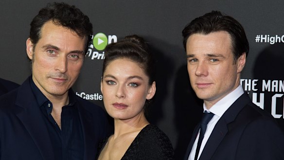 Rufus Sewell (left), Alexa Davalos and Rupert Evans, stars of the Amazon original series 