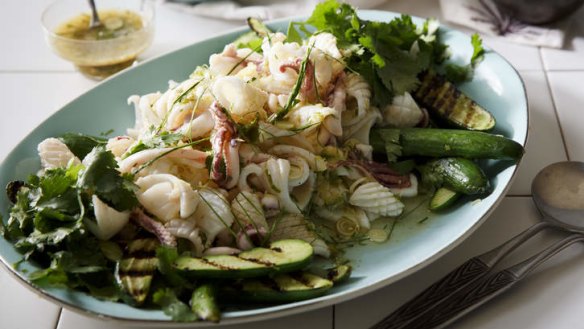 Zingy and fresh: Thai spicy lime and chilli squid salad.