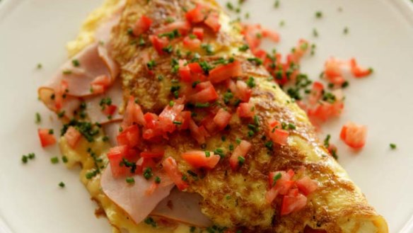 Ham, cheese and tomato omelette.