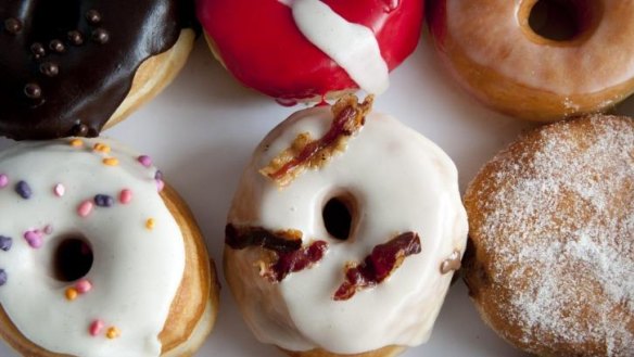 Assorted Doughnut Time doughnuts including 'The Elvis' (centre).