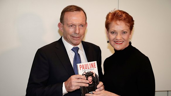 Tony Abbott warned of "Putin's death squads" stalking England as he launched Pauline Hanson's book on Tuesday