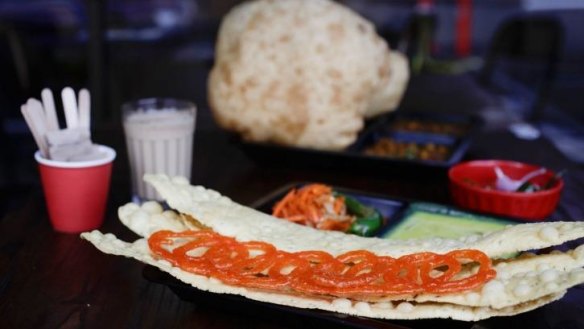 Fafda and jalebi is a typical place to start on the breakfast menu.