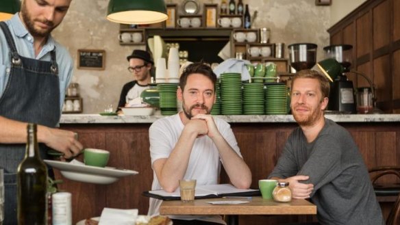 Need A Barista founders Alex Bray (left) and Tom Gould at Little Henri cafe in Northcote.