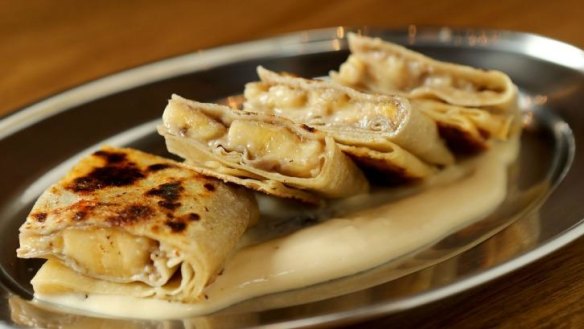 Banana roti with kaya jam.